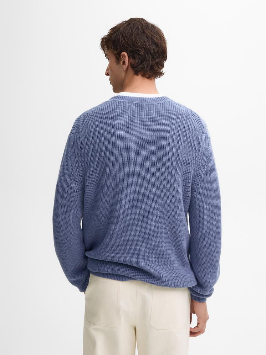 Massimo Dutti Cotton Knitted Crew Neck Men Jumpers Blue | US-CP7351946