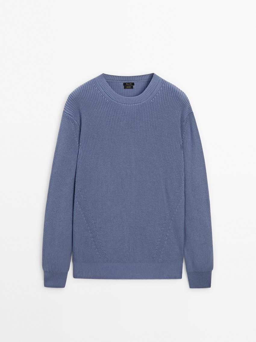 Massimo Dutti Cotton Knitted Crew Neck Men Jumpers Blue | US-CP7351946