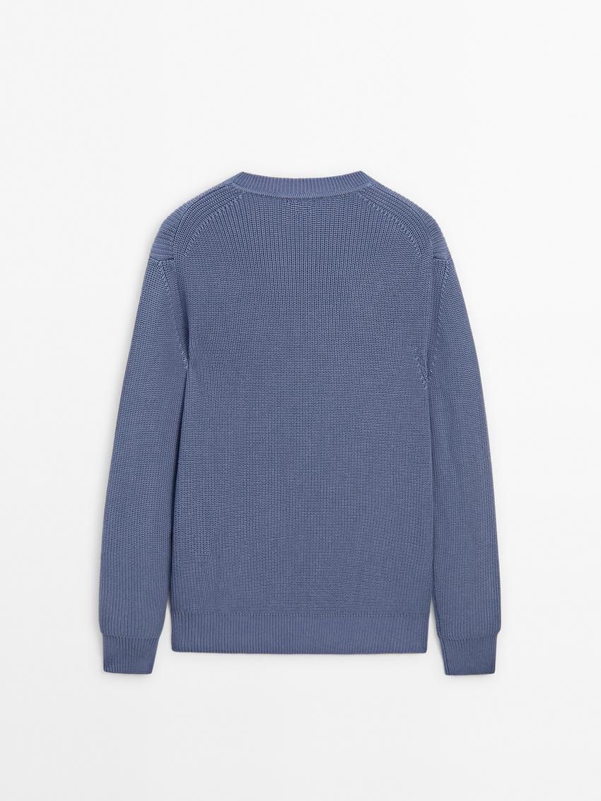 Massimo Dutti Cotton Knitted Crew Neck Men Jumpers Blue | US-CP7351946