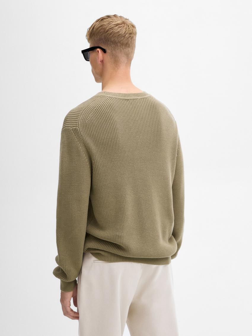 Massimo Dutti Cotton Knitted Crew Neck Men Jumpers Khaki | US-GT5761084