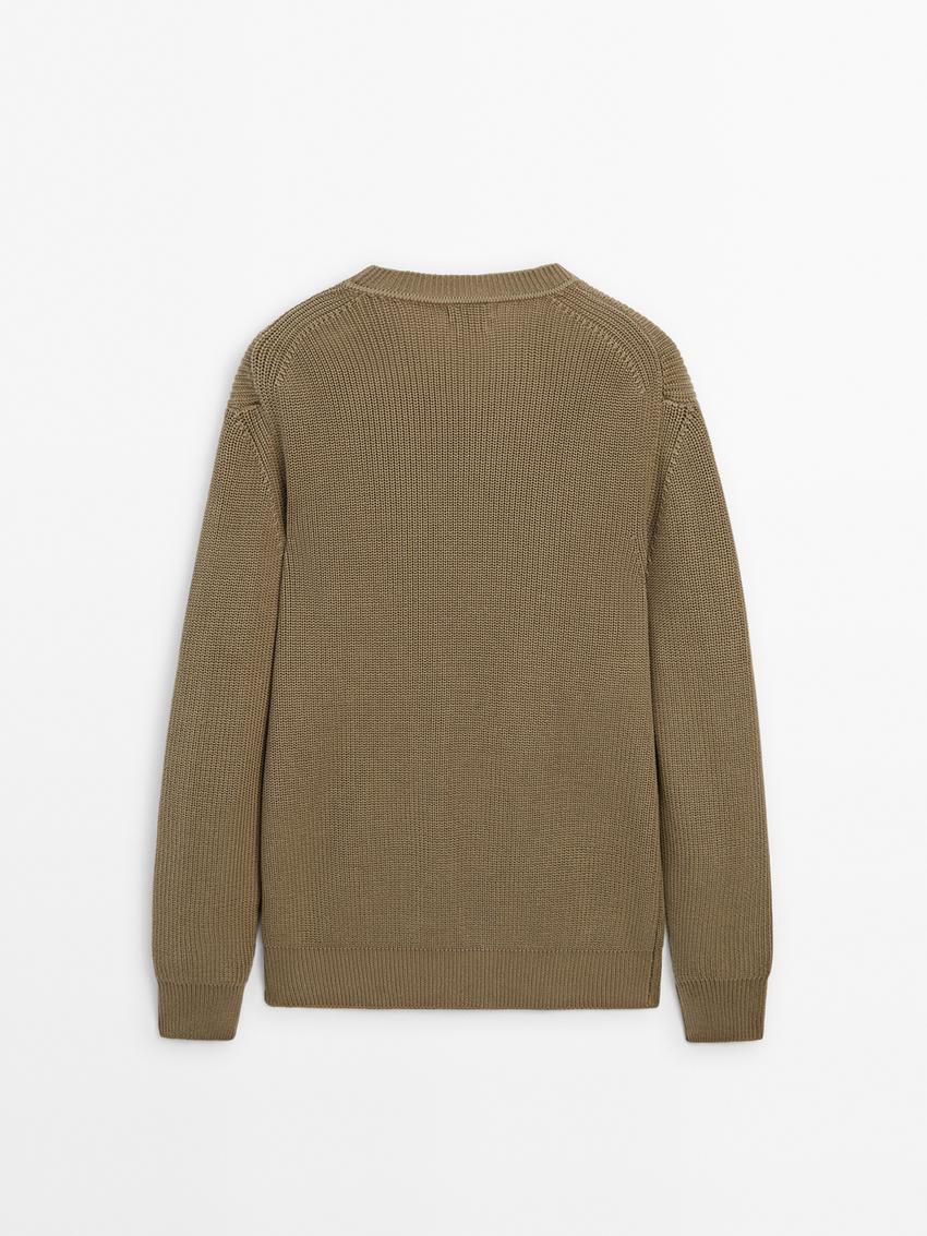 Massimo Dutti Cotton Knitted Crew Neck Men Jumpers Khaki | US-GT5761084