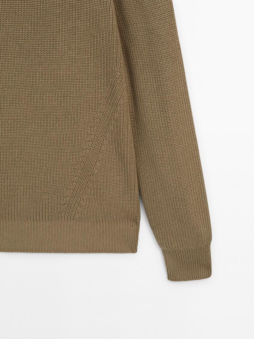 Massimo Dutti Cotton Knitted Crew Neck Men Jumpers Khaki | US-GT5761084
