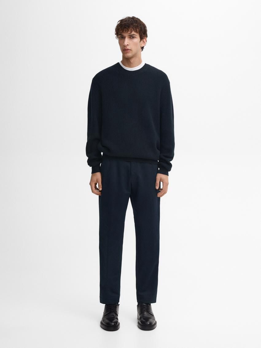 Massimo Dutti Cotton Knitted Crew Neck Men Jumpers Navy | US-JN9172580
