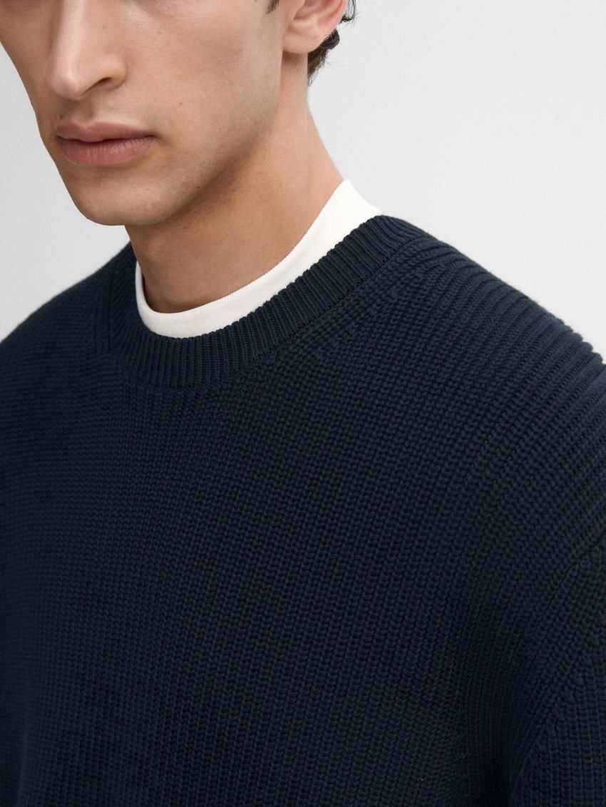 Massimo Dutti Cotton Knitted Crew Neck Men Jumpers Navy | US-JN9172580