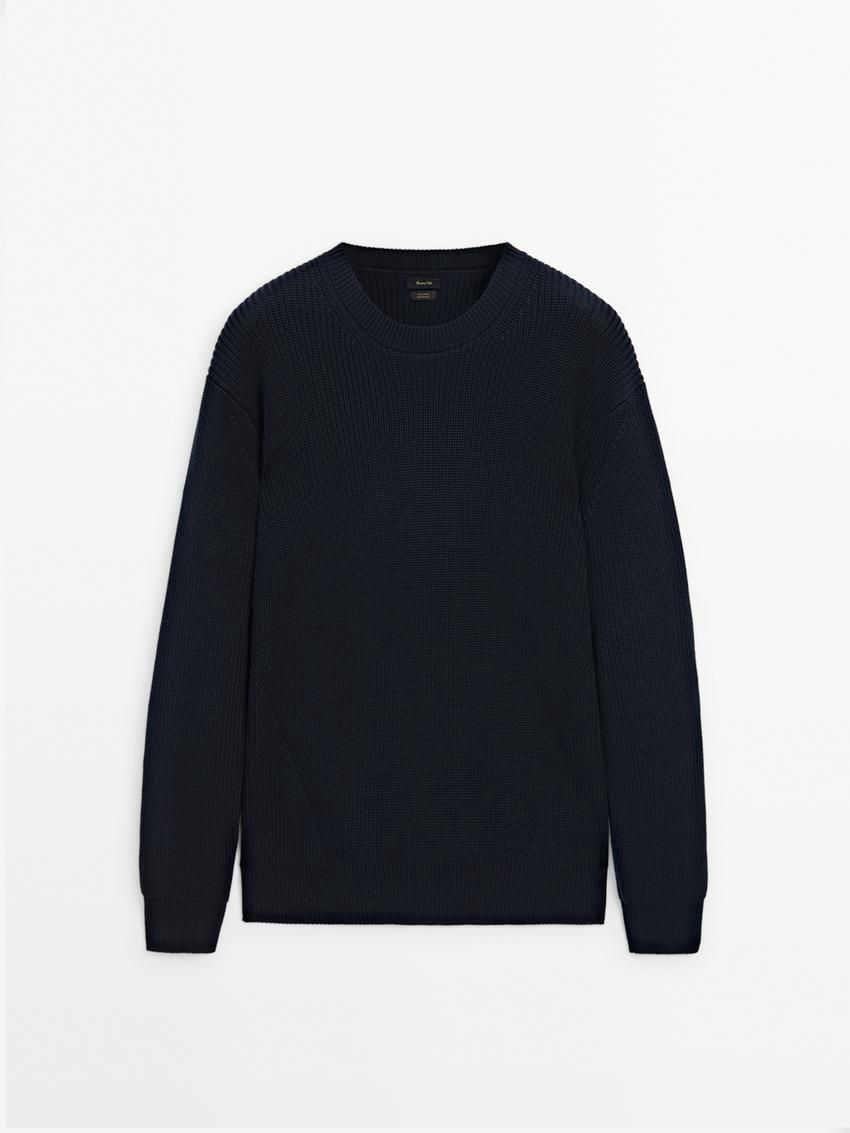 Massimo Dutti Cotton Knitted Crew Neck Men Jumpers Navy | US-JN9172580