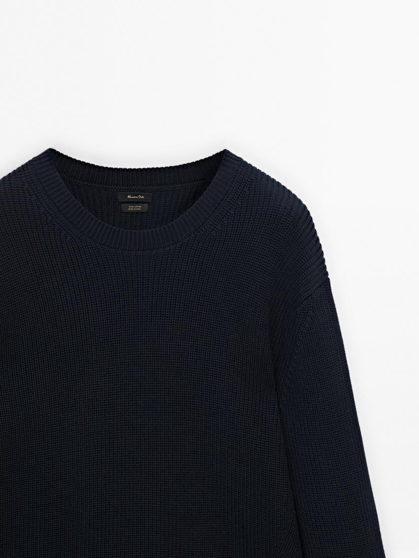 Massimo Dutti Cotton Knitted Crew Neck Men Jumpers Navy | US-JN9172580
