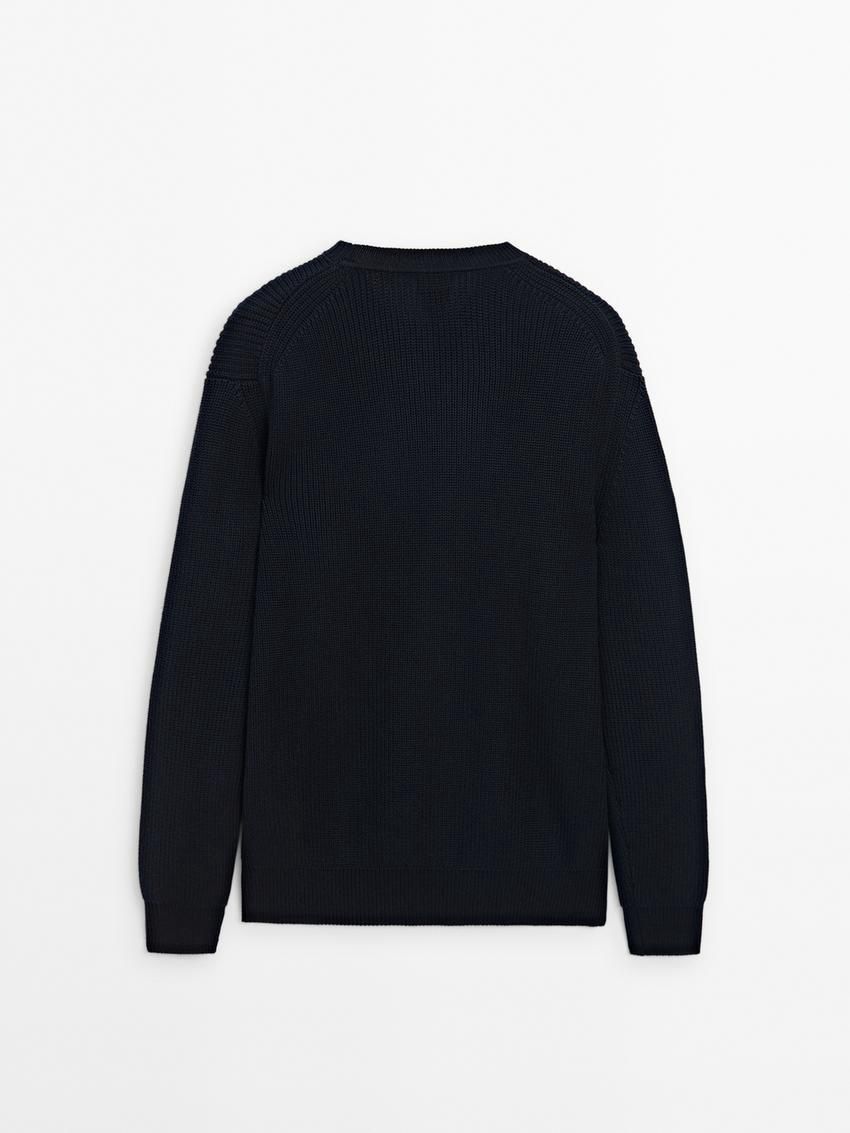 Massimo Dutti Cotton Knitted Crew Neck Men Jumpers Navy | US-JN9172580