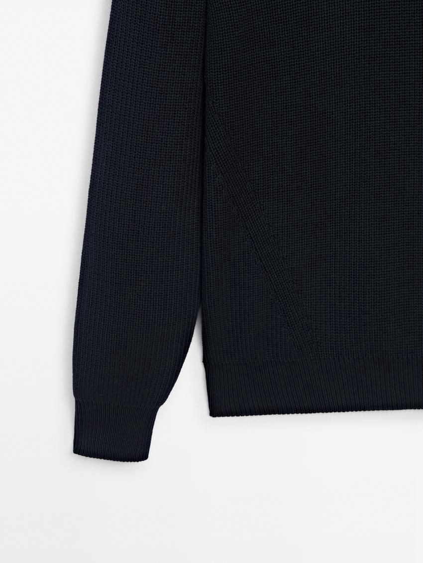 Massimo Dutti Cotton Knitted Crew Neck Men Jumpers Navy | US-JN9172580