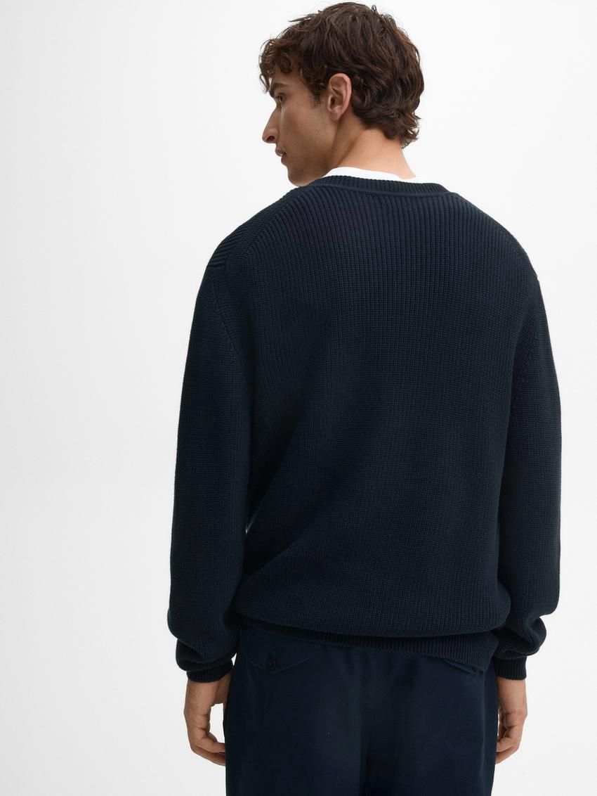 Massimo Dutti Cotton Knitted Crew Neck Men Jumpers Navy | US-JN9172580
