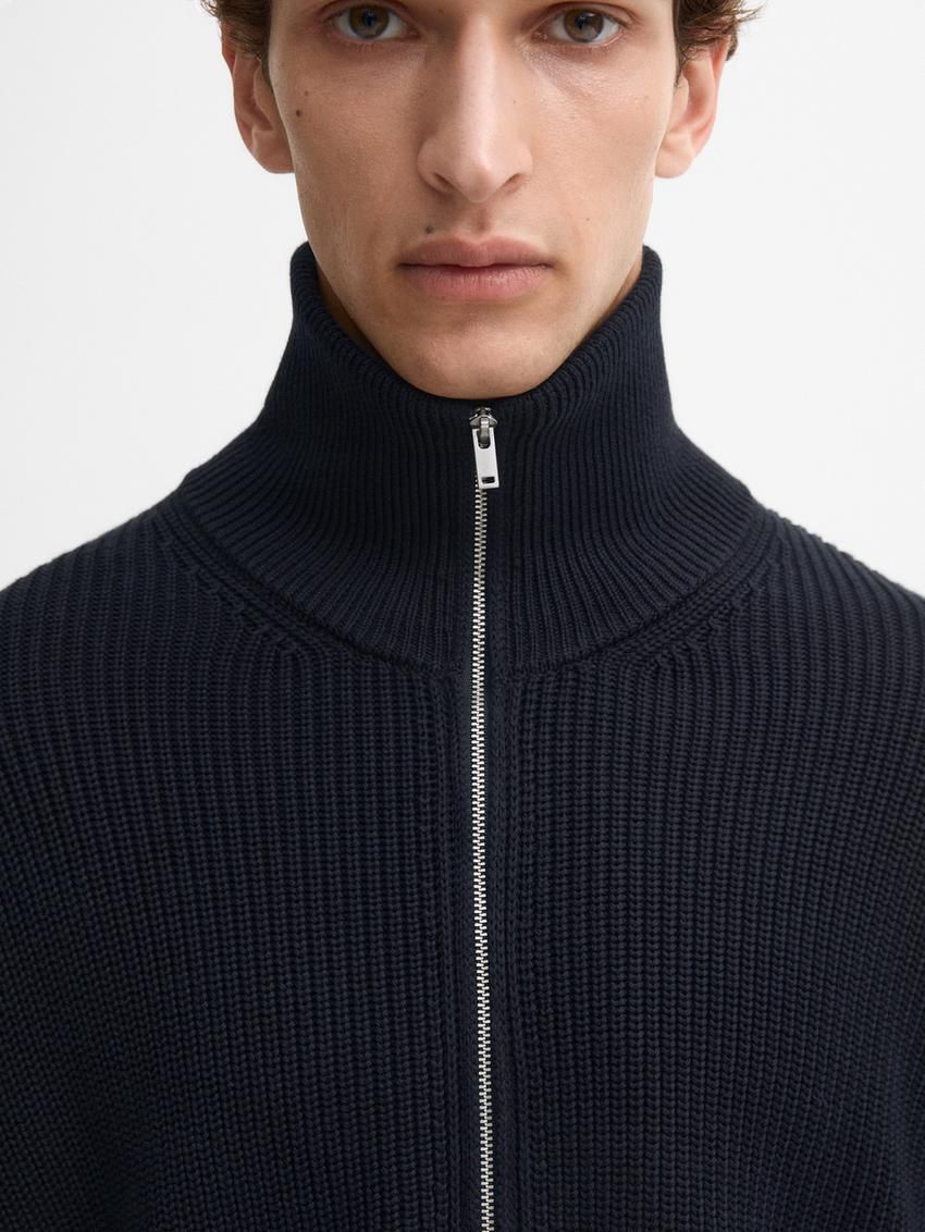 Massimo Dutti Cotton Knitted With Zip Men Cardigan Navy | US-PR9453861