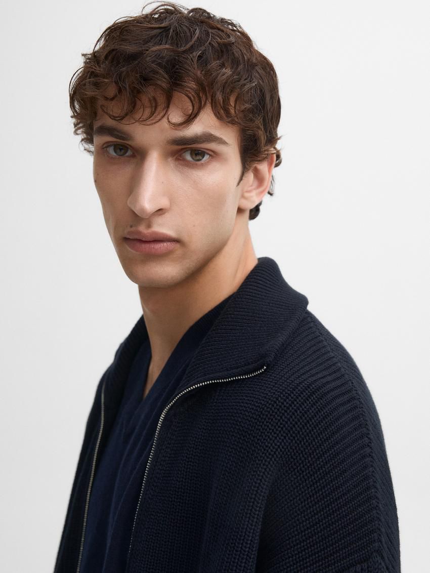 Massimo Dutti Cotton Knitted With Zip Men Cardigan Navy | US-PR9453861