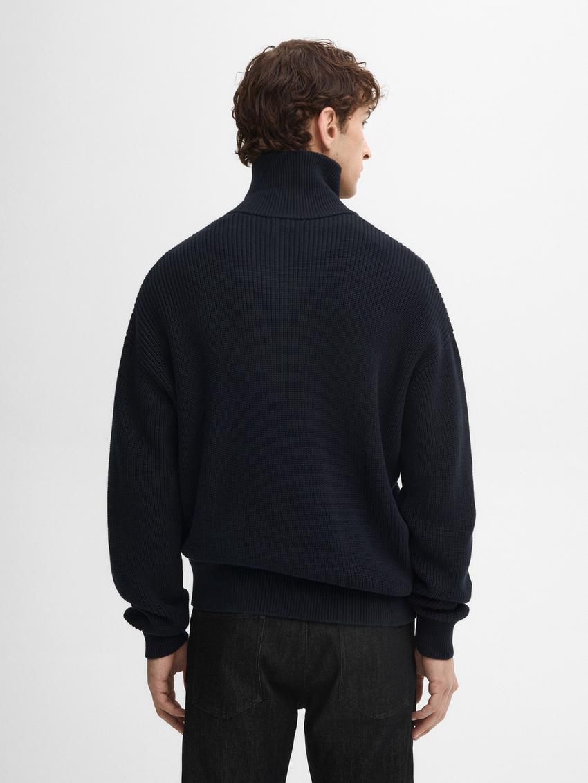 Massimo Dutti Cotton Knitted With Zip Men Cardigan Navy | US-PR9453861