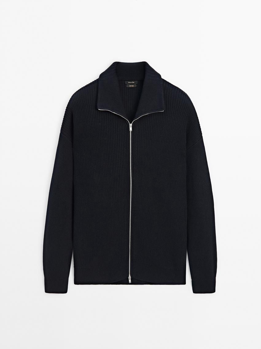 Massimo Dutti Cotton Knitted With Zip Men Cardigan Navy | US-PR9453861