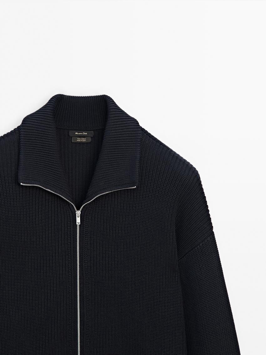 Massimo Dutti Cotton Knitted With Zip Men Cardigan Navy | US-PR9453861