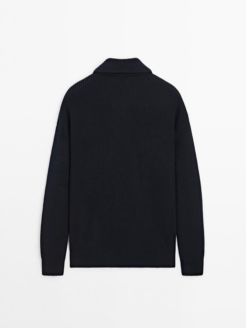 Massimo Dutti Cotton Knitted With Zip Men Cardigan Navy | US-PR9453861