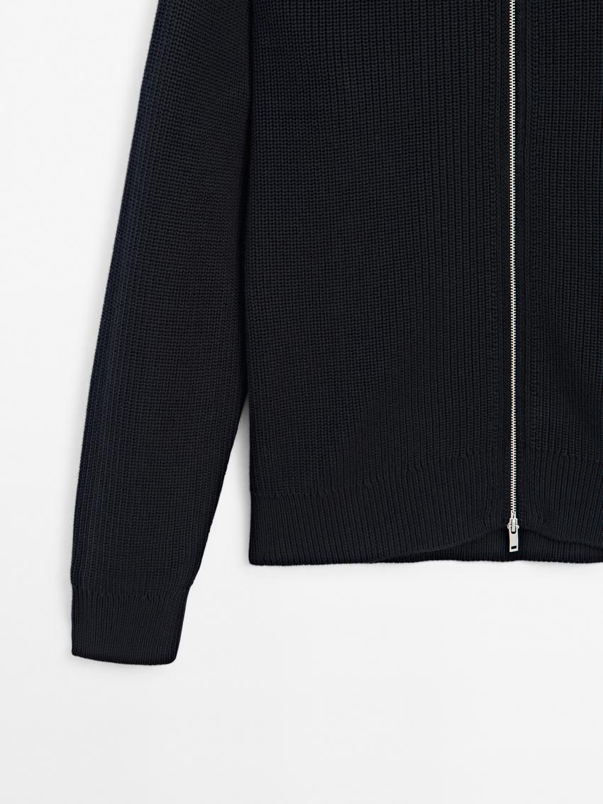 Massimo Dutti Cotton Knitted With Zip Men Cardigan Navy | US-PR9453861