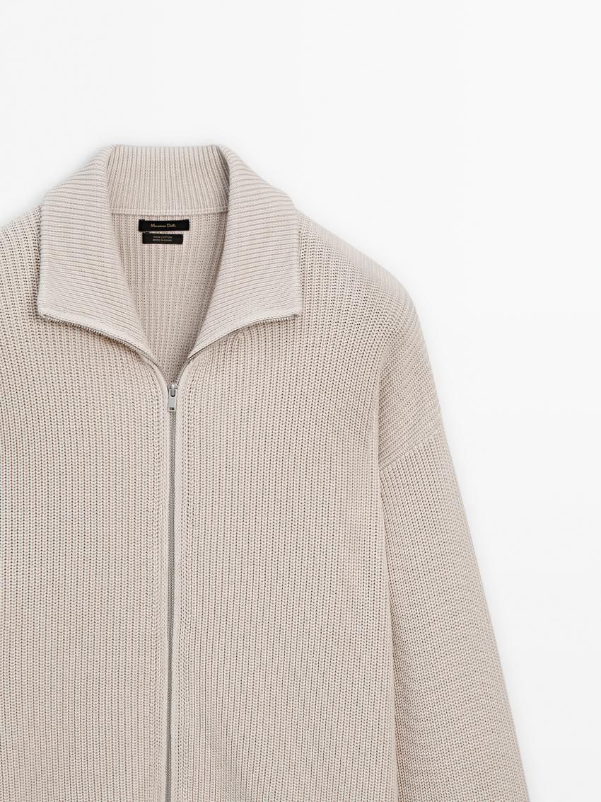 Massimo Dutti Cotton Knitted With Zip Men Cardigan Beige | US-CM7093581