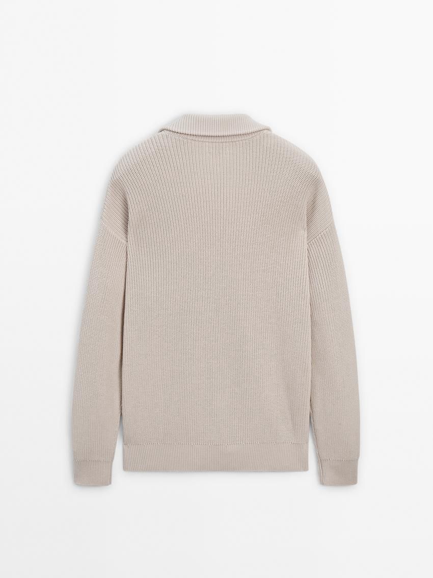 Massimo Dutti Cotton Knitted With Zip Men Cardigan Beige | US-CM7093581