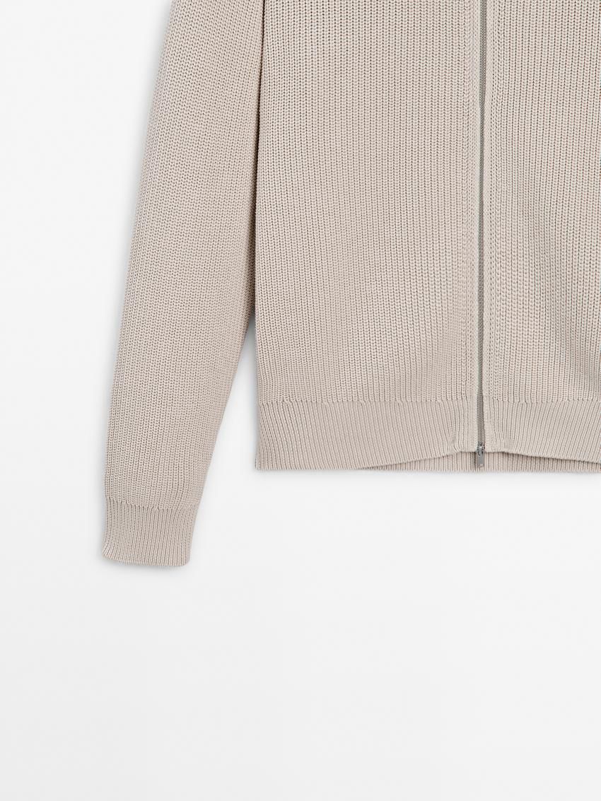 Massimo Dutti Cotton Knitted With Zip Men Cardigan Beige | US-CM7093581