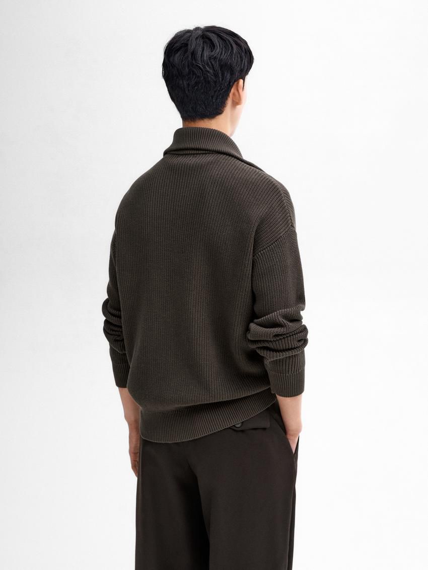 Massimo Dutti Cotton Knitted With Zip Men Cardigan Dark Olive | US-MX1482937
