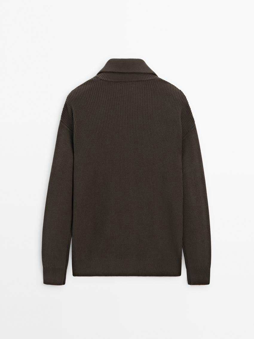 Massimo Dutti Cotton Knitted With Zip Men Cardigan Dark Olive | US-MX1482937