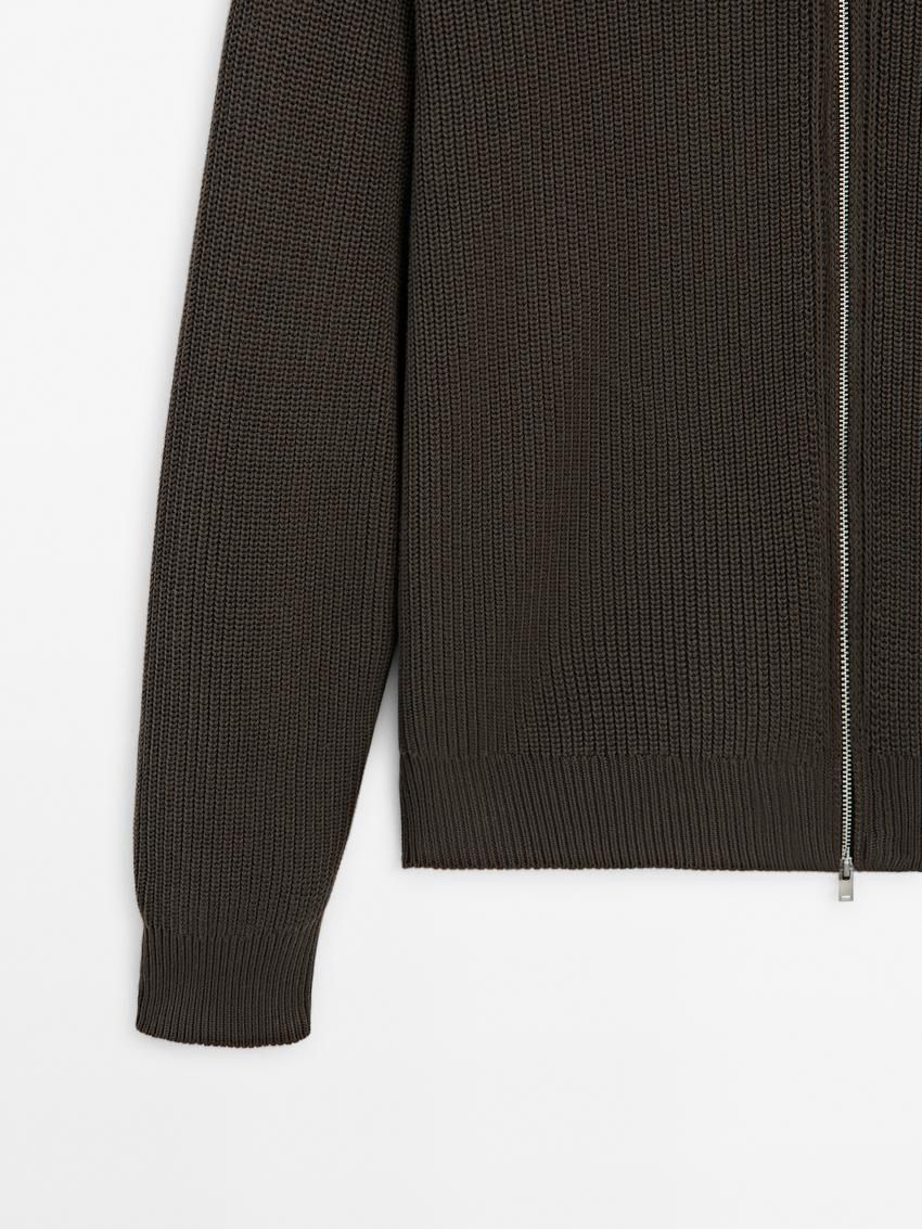 Massimo Dutti Cotton Knitted With Zip Men Cardigan Dark Olive | US-MX1482937