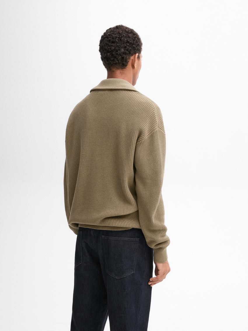 Massimo Dutti Cotton Knitted With Zip Men Cardigan Khaki | US-MC5861032