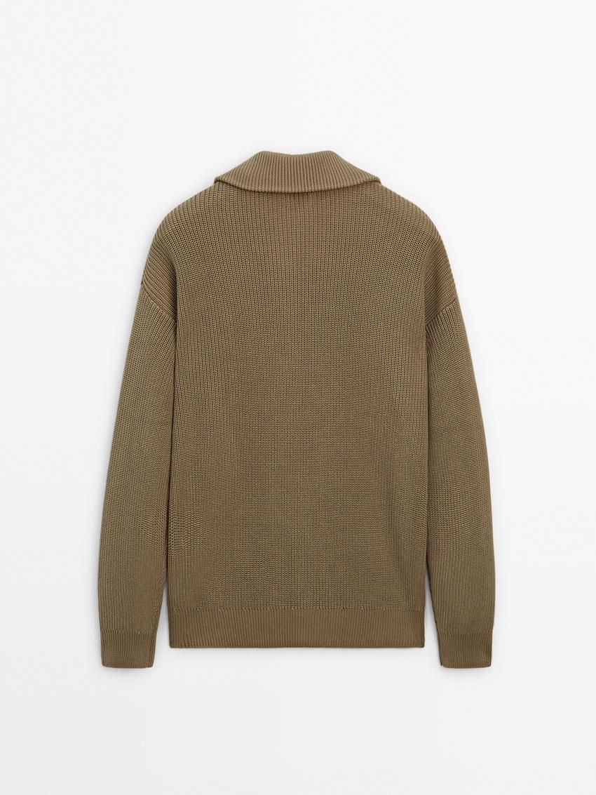Massimo Dutti Cotton Knitted With Zip Men Cardigan Khaki | US-MC5861032