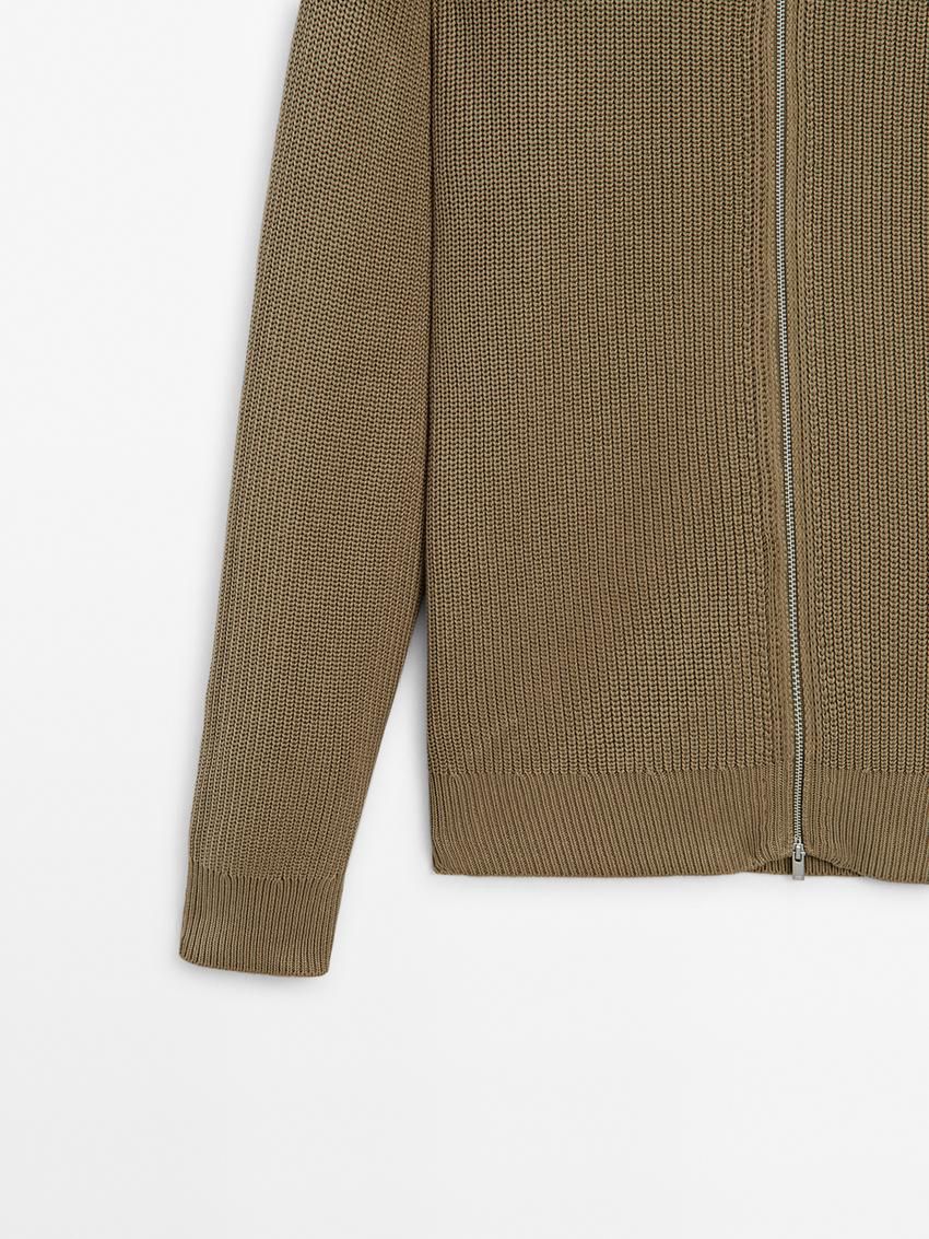 Massimo Dutti Cotton Knitted With Zip Men Cardigan Khaki | US-MC5861032