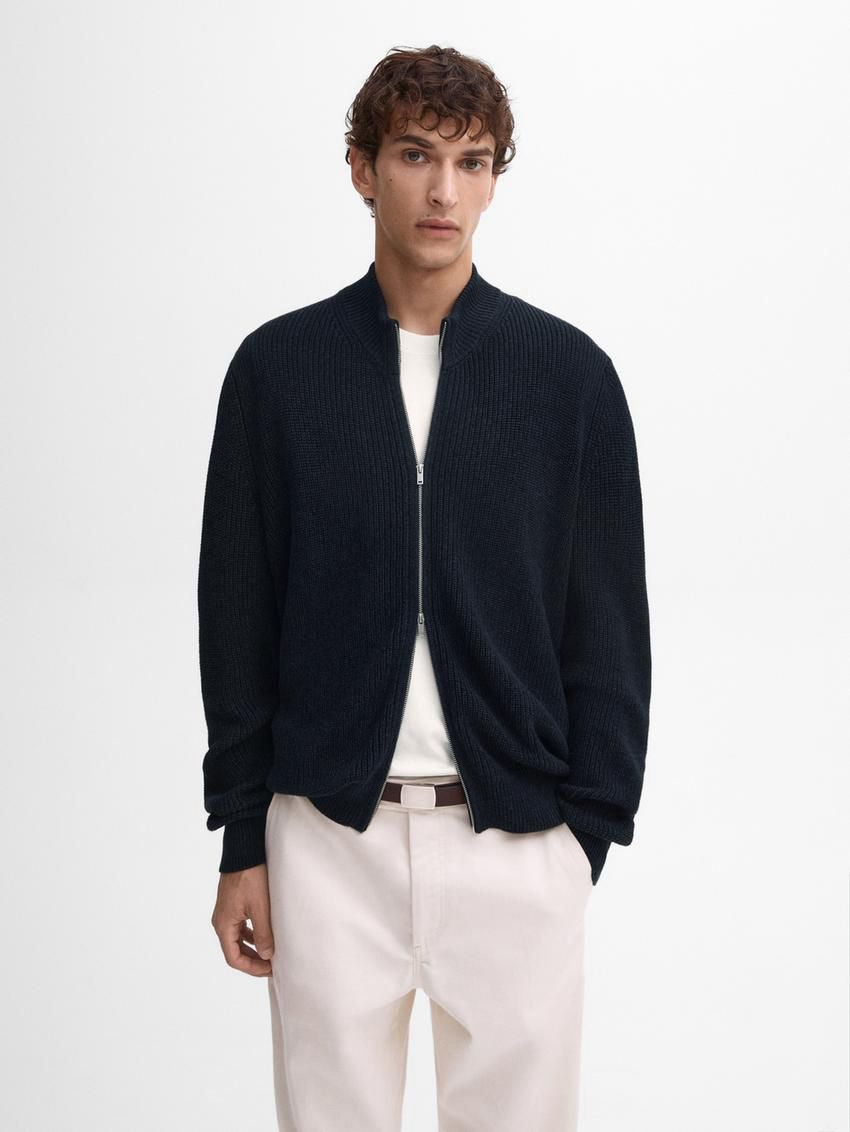 Massimo Dutti Cotton Knitted With Zip Men Cardigan Navy | US-LE9503184