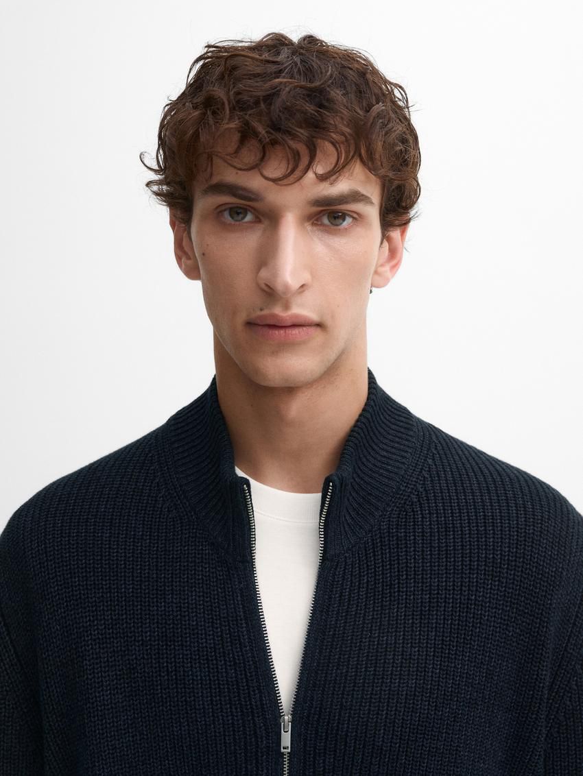 Massimo Dutti Cotton Knitted With Zip Men Cardigan Navy | US-LE9503184