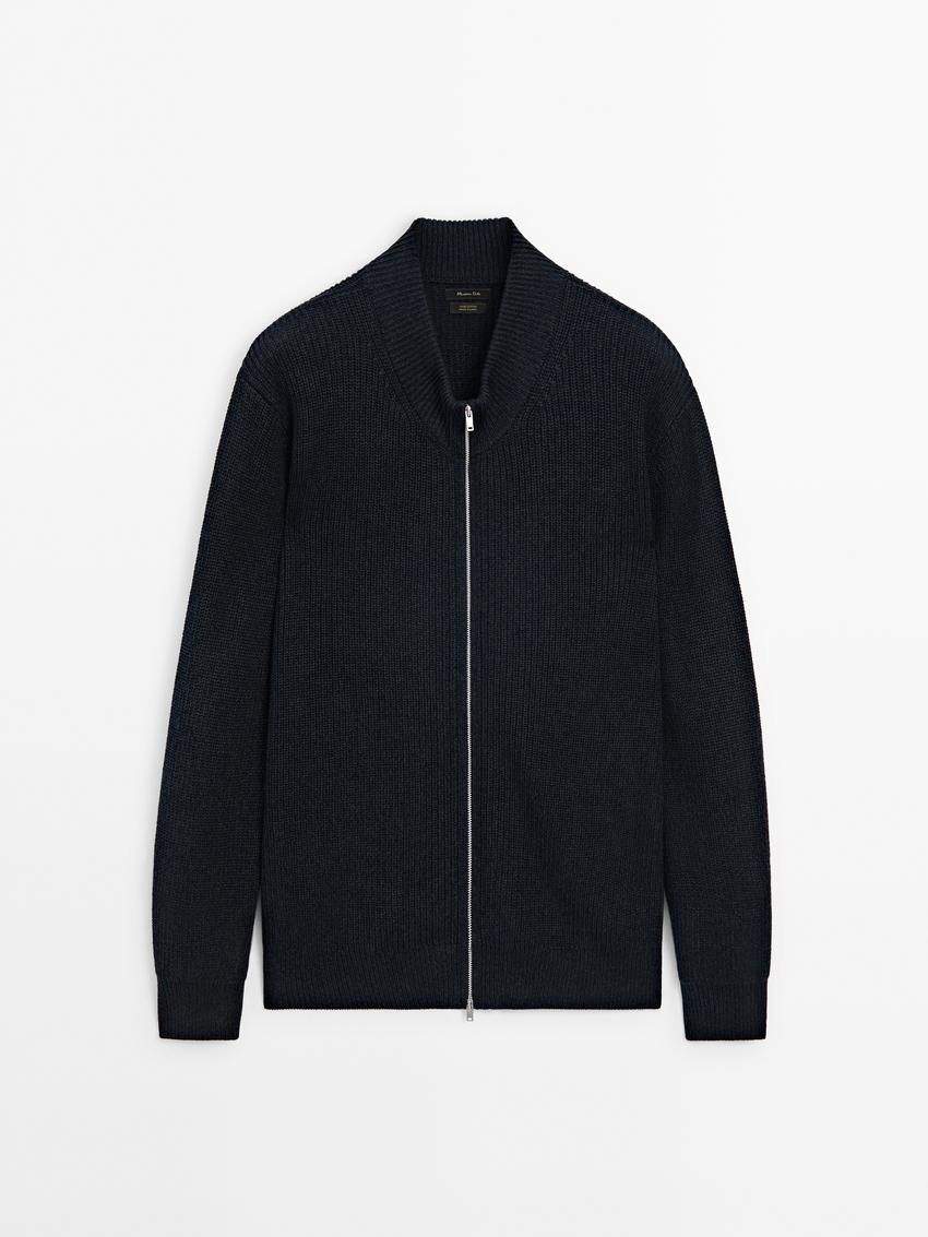 Massimo Dutti Cotton Knitted With Zip Men Cardigan Navy | US-LE9503184