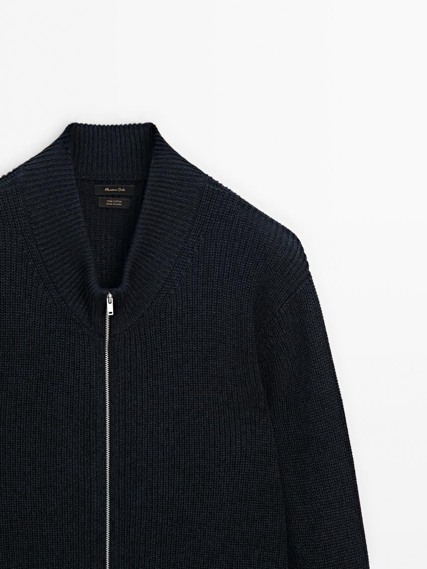 Massimo Dutti Cotton Knitted With Zip Men Cardigan Navy | US-LE9503184