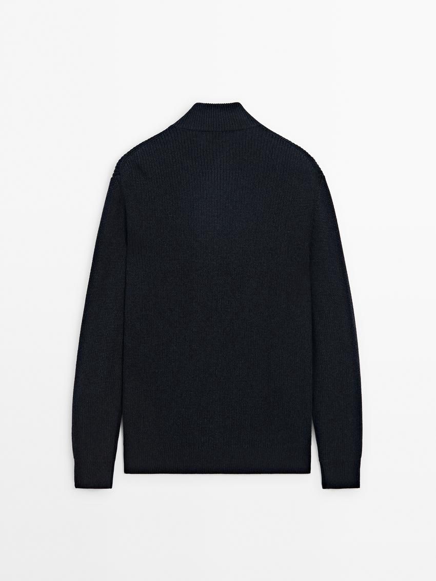 Massimo Dutti Cotton Knitted With Zip Men Cardigan Navy | US-LE9503184