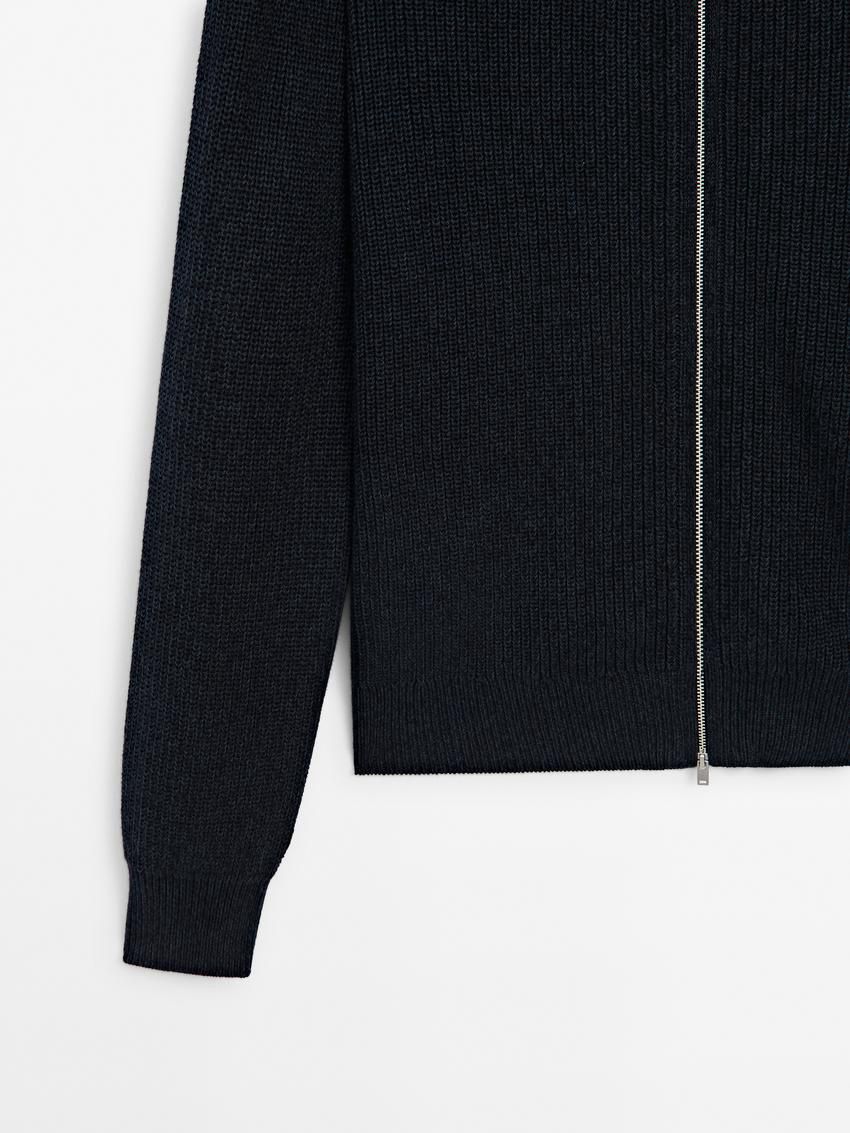 Massimo Dutti Cotton Knitted With Zip Men Cardigan Navy | US-LE9503184