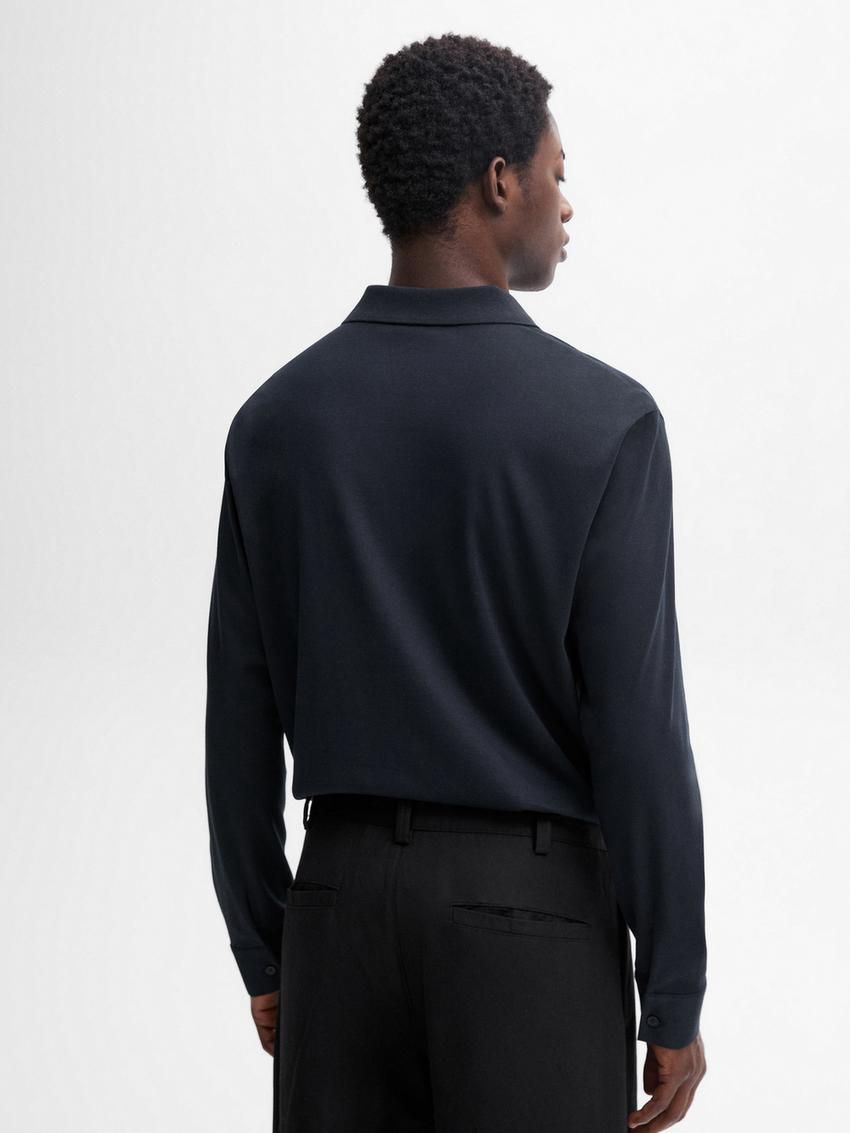 Massimo Dutti Cotton Long Sleeve Men Polo Shirt Navy | US-LJ8915467