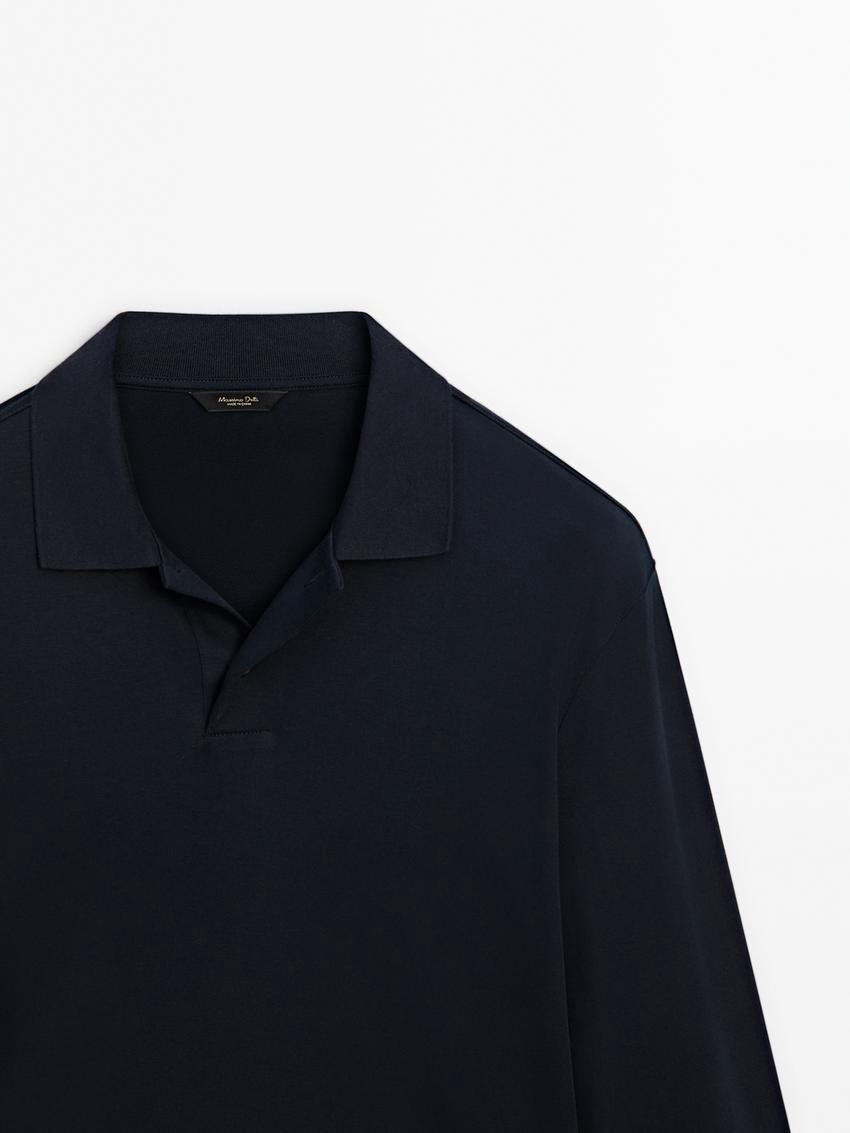 Massimo Dutti Cotton Long Sleeve Men Polo Shirt Navy | US-LJ8915467