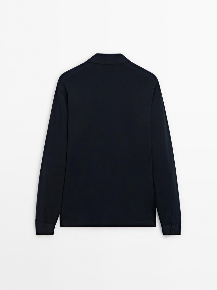 Massimo Dutti Cotton Long Sleeve Men Polo Shirt Navy | US-LJ8915467