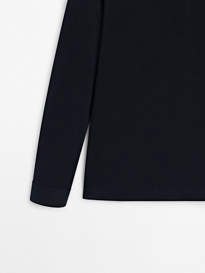 Massimo Dutti Cotton Long Sleeve Men Polo Shirt Navy | US-LJ8915467