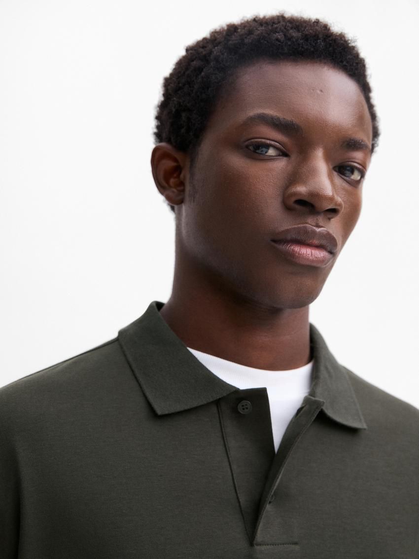 Massimo Dutti Cotton Long Sleeve Men Polo Shirt Dark Green | US-WH8534671