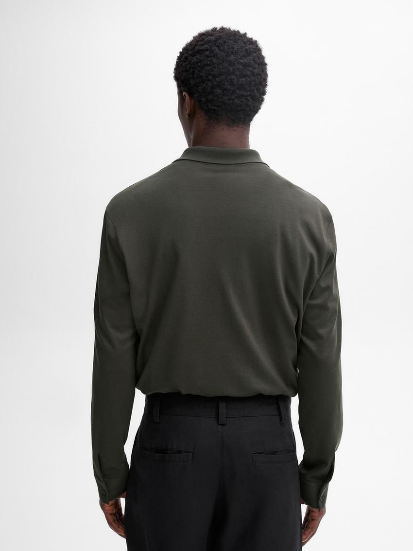 Massimo Dutti Cotton Long Sleeve Men Polo Shirt Dark Green | US-WH8534671