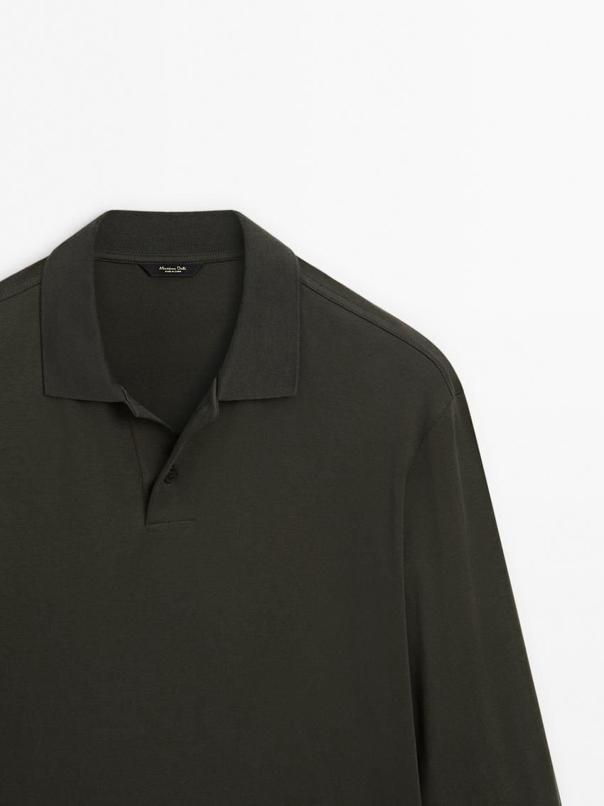 Massimo Dutti Cotton Long Sleeve Men Polo Shirt Dark Green | US-WH8534671