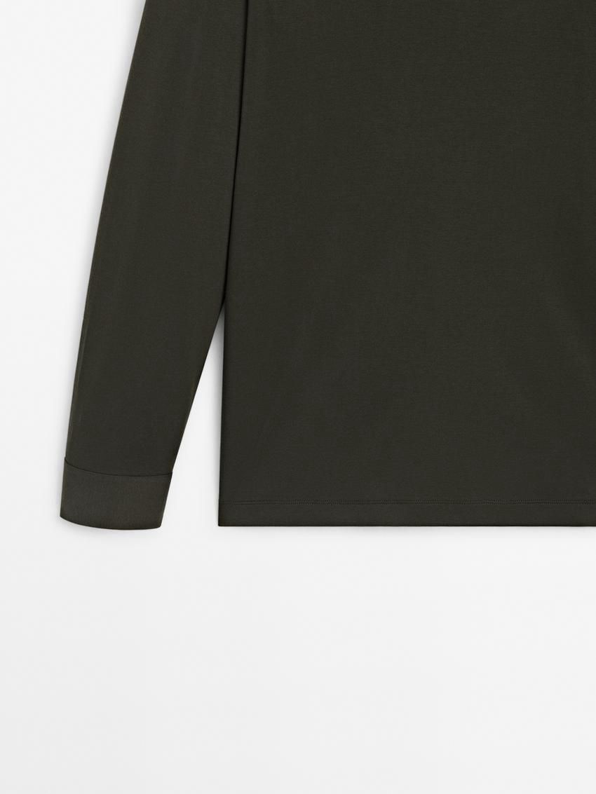 Massimo Dutti Cotton Long Sleeve Men Polo Shirt Dark Green | US-WH8534671