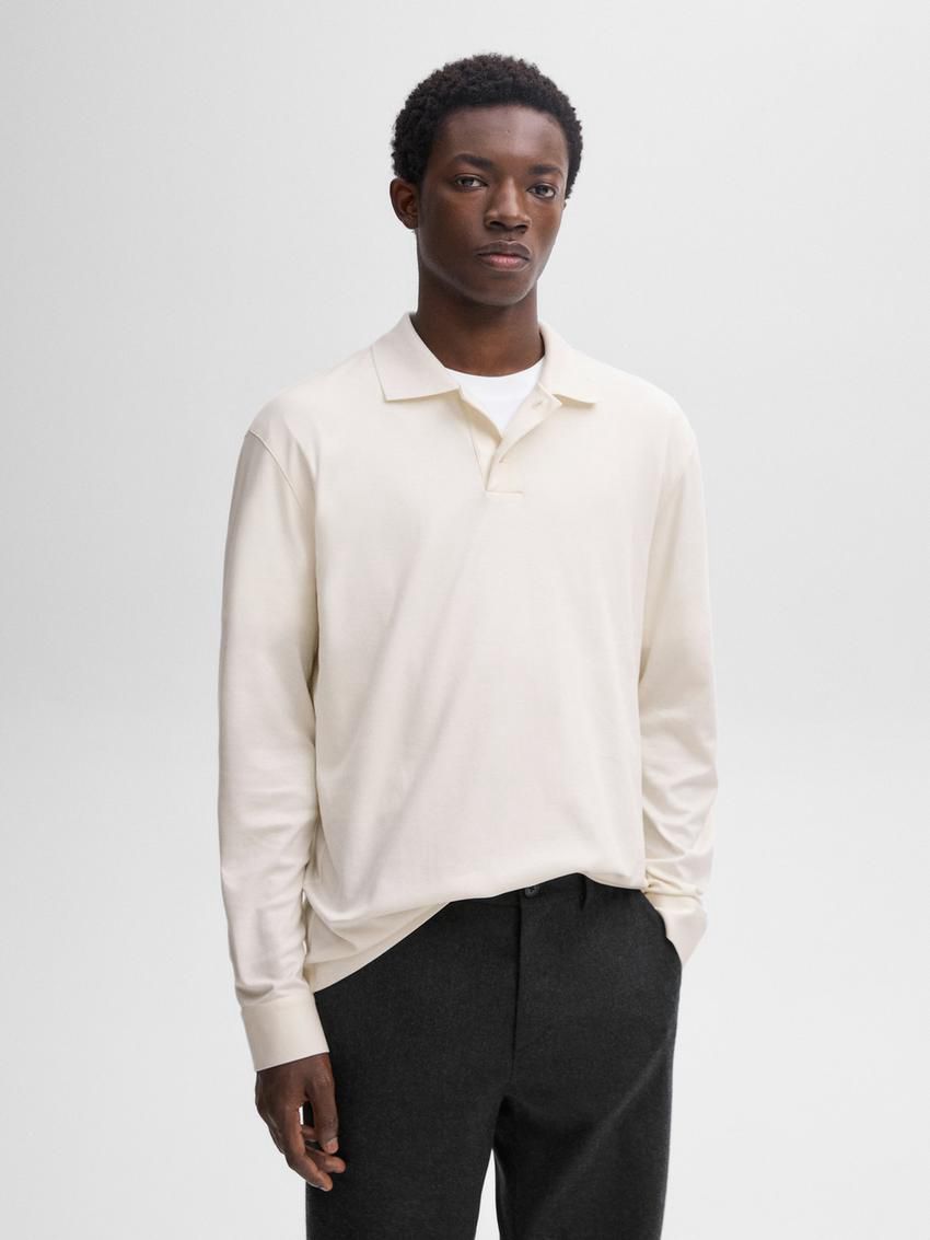 Massimo Dutti Cotton Long Sleeve Men Polo Shirt Cream | US-MA5189630