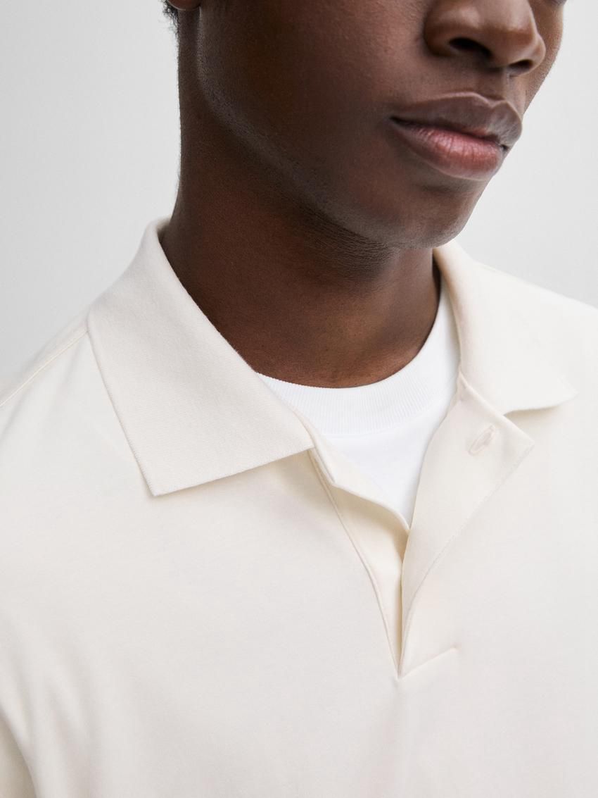 Massimo Dutti Cotton Long Sleeve Men Polo Shirt Cream | US-MA5189630