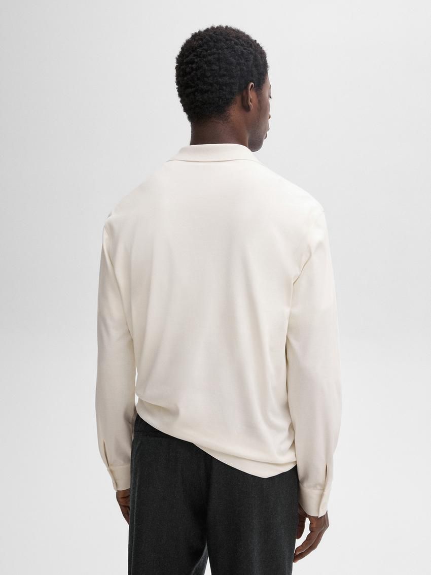Massimo Dutti Cotton Long Sleeve Men Polo Shirt Cream | US-MA5189630