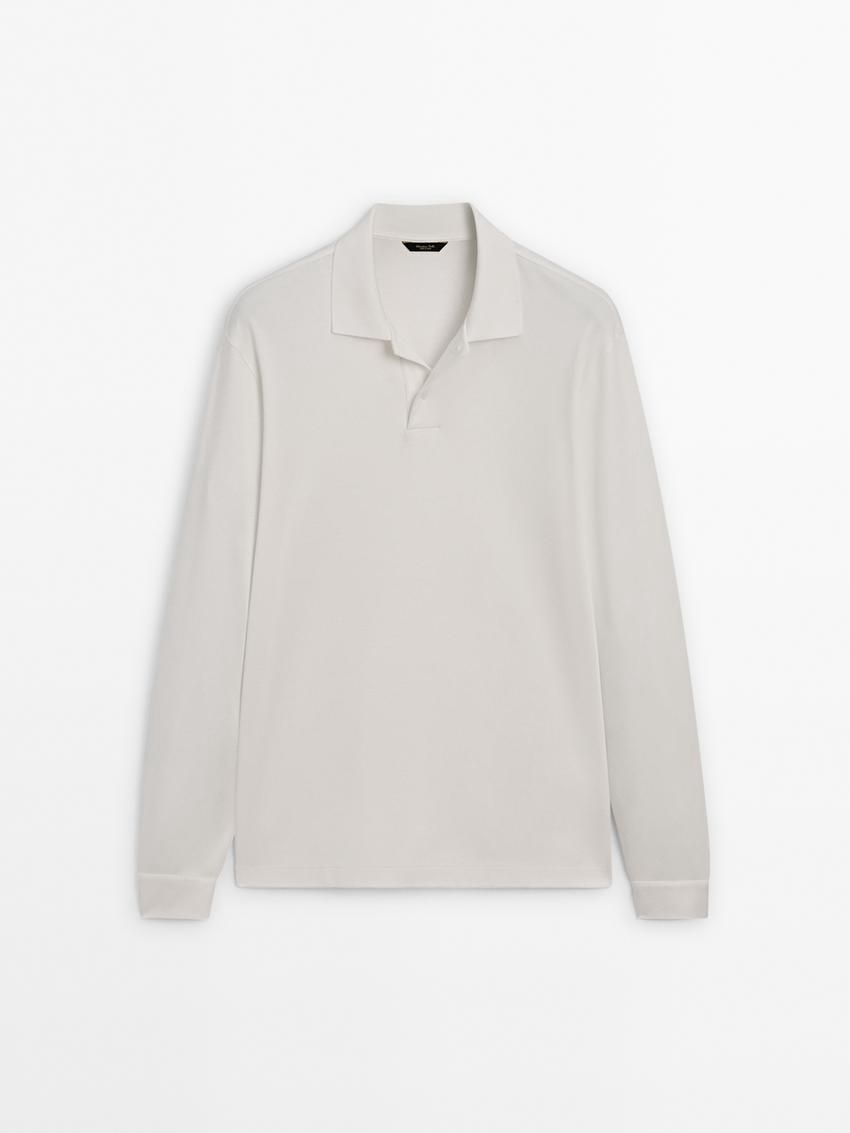 Massimo Dutti Cotton Long Sleeve Men Polo Shirt Cream | US-MA5189630