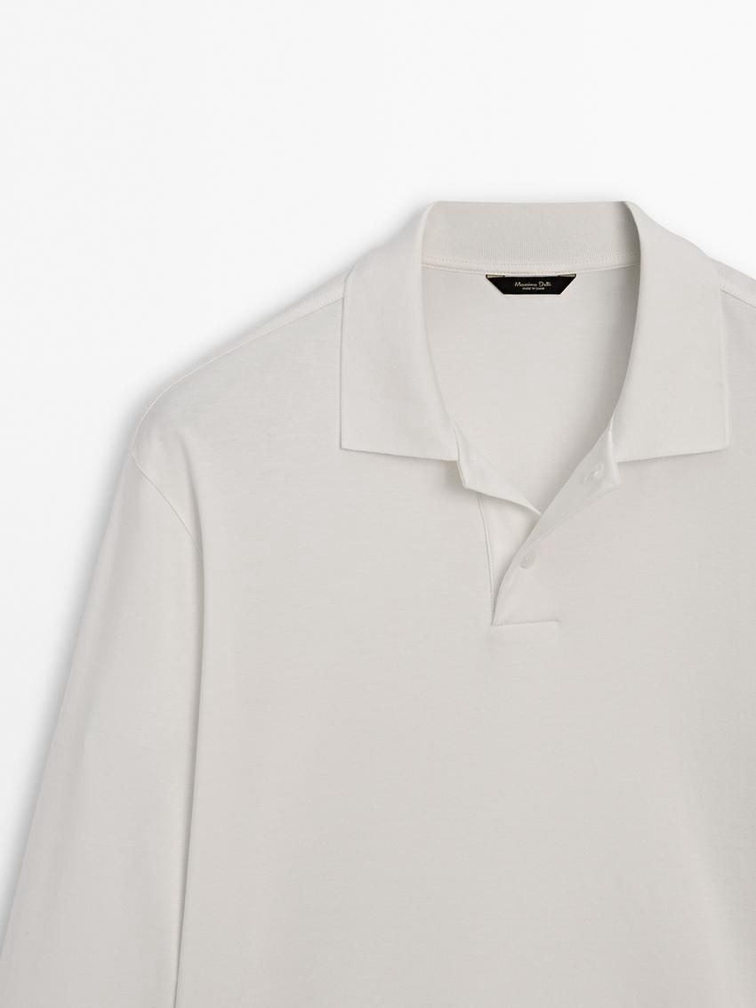 Massimo Dutti Cotton Long Sleeve Men Polo Shirt Cream | US-MA5189630
