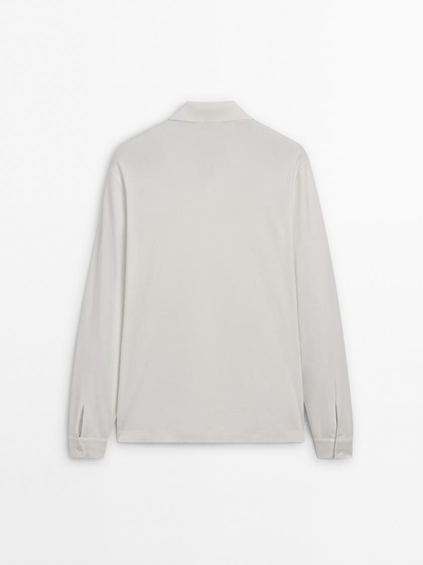 Massimo Dutti Cotton Long Sleeve Men Polo Shirt Cream | US-MA5189630
