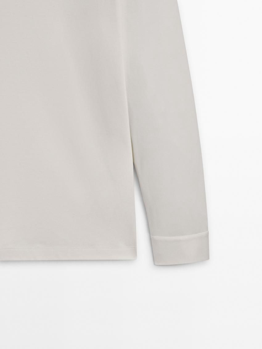 Massimo Dutti Cotton Long Sleeve Men Polo Shirt Cream | US-MA5189630